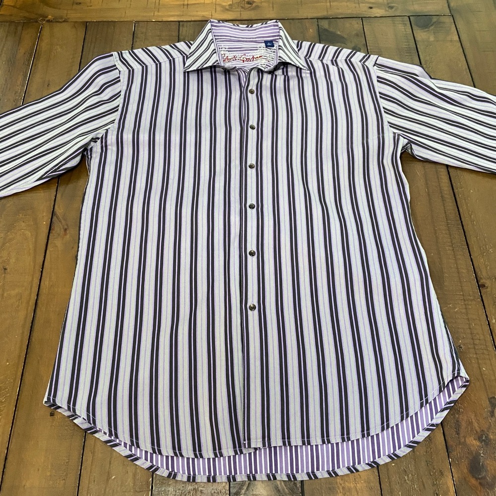 Robert Graham Mens Large Purple Striped Long Sleeve Button Down‎ Dress Shirt L